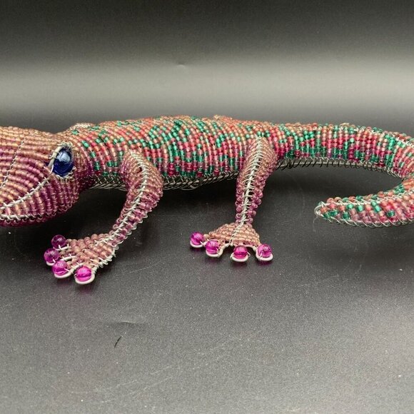 Beaded Green Purple Reptile Sculpture - Picture 5 of 6